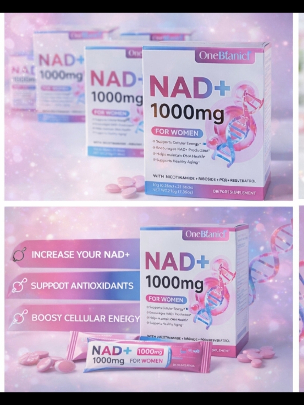 X2  OneBtanic NAD+ 1000mg for Women - Pink & White Supplement